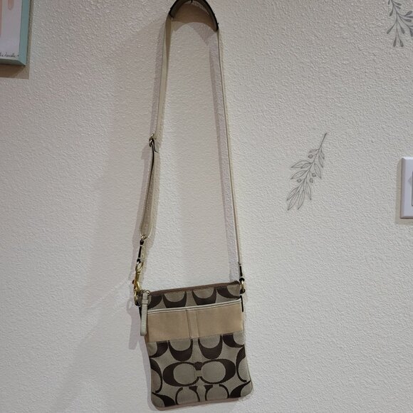 EUC Coach Tan and Brown Signature Crossbody Bag - Picture 2 of 15